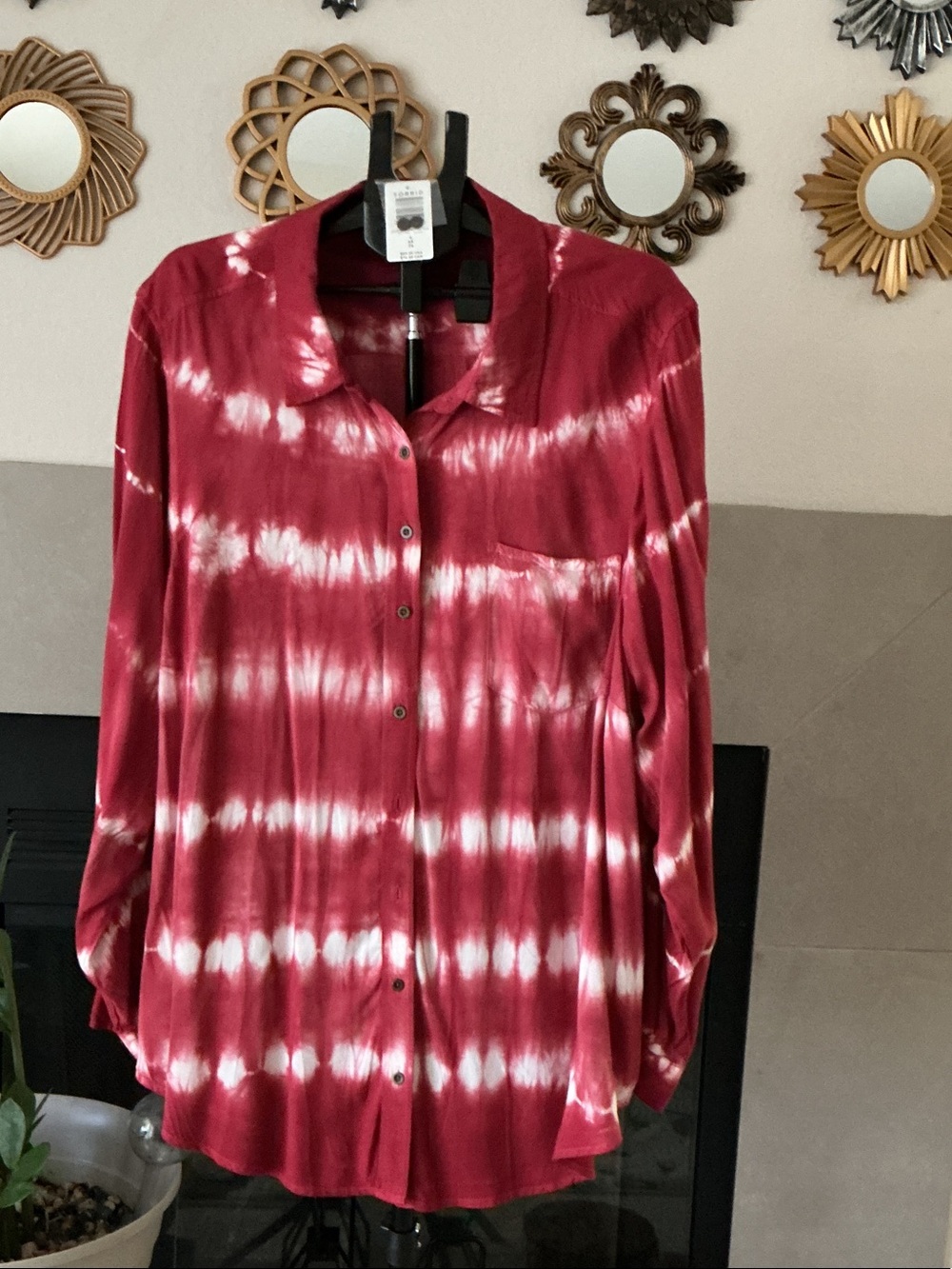 Torrid women’s Red Tie-Dye long sleeve Milly Button Down Shirt with front pocket